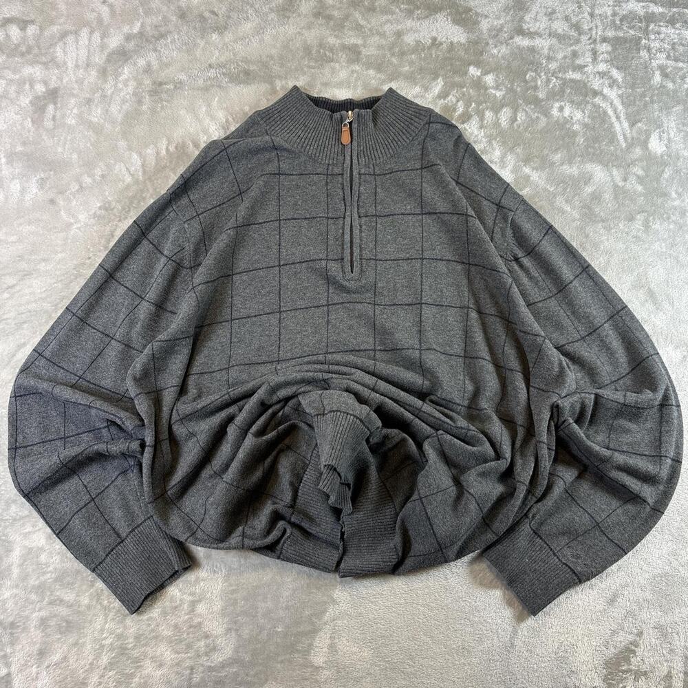Preppy Walter Hagen Gray Quarter Zip Casual Golf Pullover 100% Cotton Sweater
